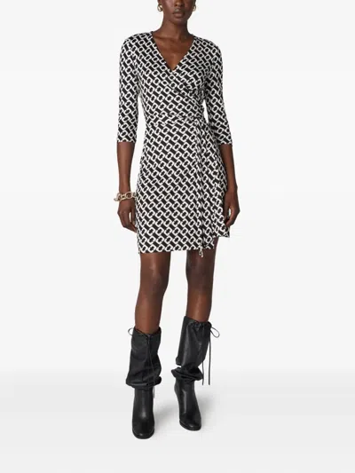 Diane Von Furstenberg Julian Printed Silk Mini Wrap Dress In Black And White