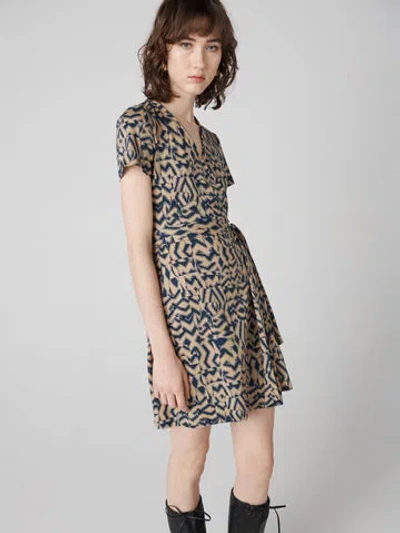 Diane Von Furstenberg Julian Short Sleeve Wrap Dress In Tiny Troy Maze Beige
