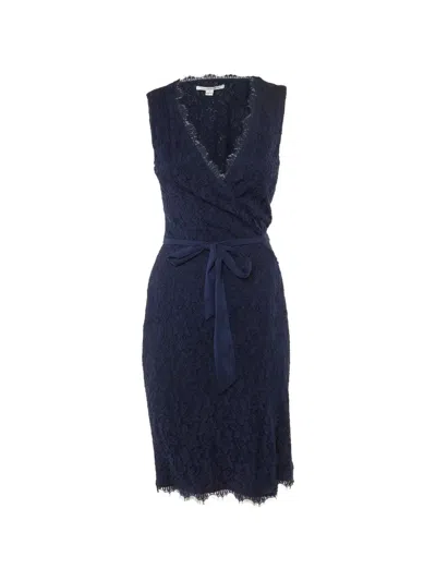 Pre-owned Diane Von Furstenberg Julianna Lace Wrap Dress In Blue