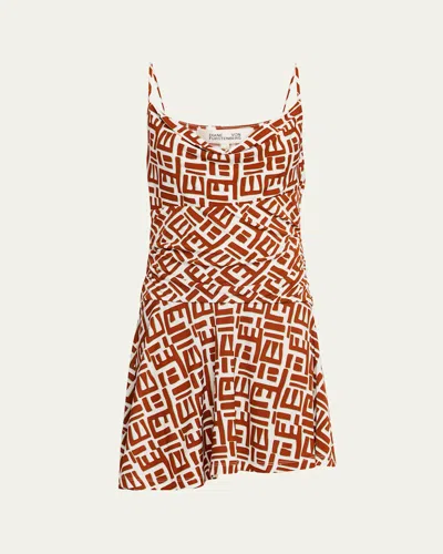 Diane Von Furstenberg Kai Geometric-print Jersey Mini Dress In Brown
