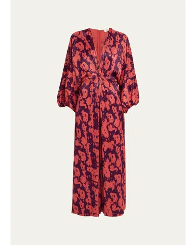 Diane Von Furstenberg Kason Twist-front Plunging Jumpsuit In Multi