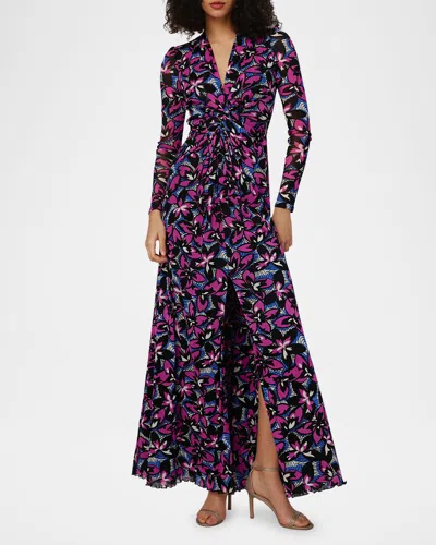 Diane Von Furstenberg Kassia Floral-print Mesh Maxi Dress In Fishnet Floral Purple Blush