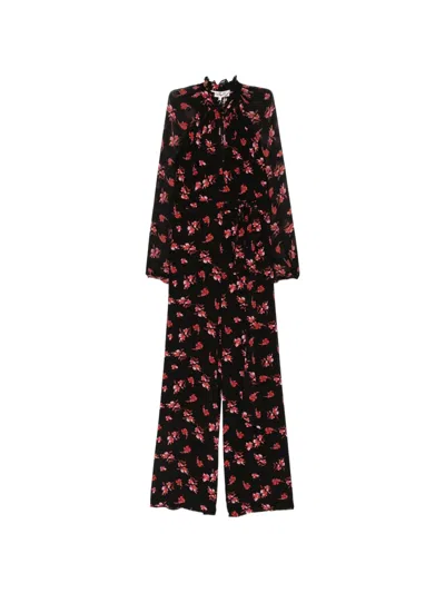 Diane Von Furstenberg Keira Floral-print Tied-waist Jumpsuit In Burgundy