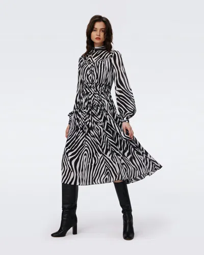 Diane Von Furstenberg Kent Tiered Zebra-print Crepon Midi Dress In Black