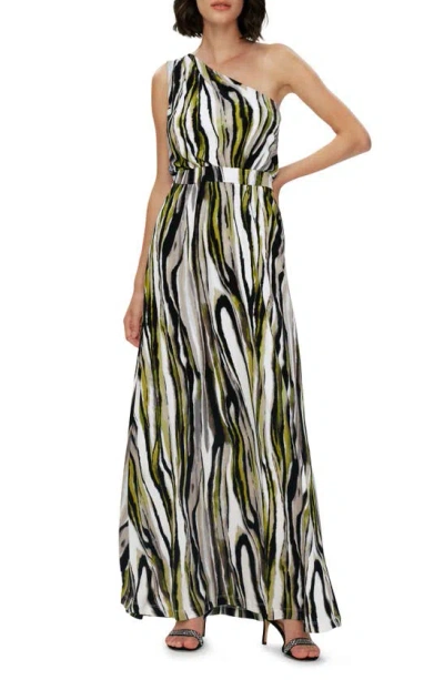 Diane Von Furstenberg Kiera Zebra Stripe One-shoulder Maxi Dress In 白色