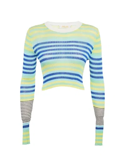 Pre-owned Diane Von Furstenberg Knit Striped T-shirt In Blue