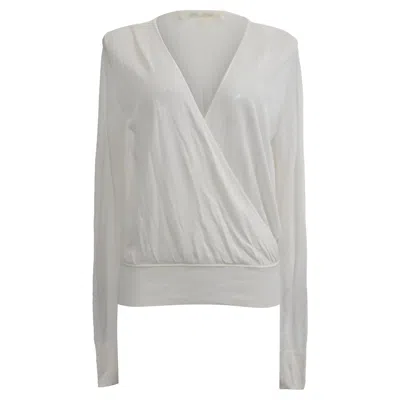 Diane Von Furstenberg Knit Wrap Style Top In White Cotton In Animal Print