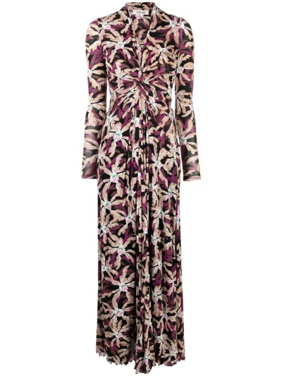 Diane Von Furstenberg Knot-detail Floral-print Dress In Beige