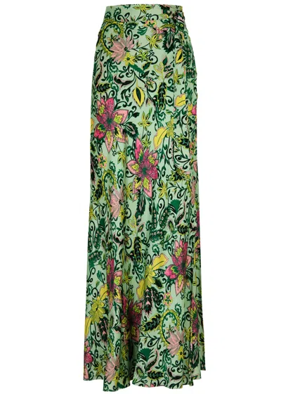 Diane Von Furstenberg Krisa Reversible Satin Maxi Wrap Skirt In Green