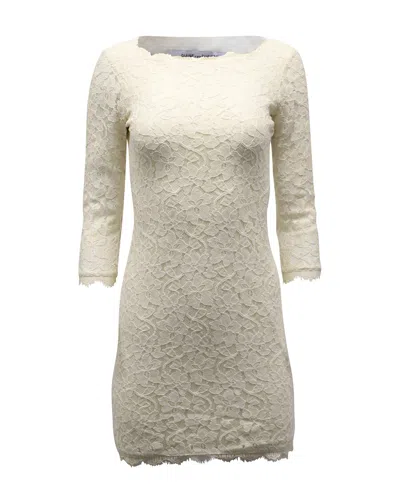 Diane Von Furstenberg Lace Bodycon Dress In Cream Rayon In White