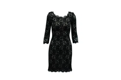 Diane Von Furstenberg Lace Long Sleeves Dress In Black Rayon