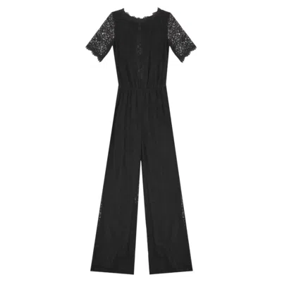 Pre-owned Diane Von Furstenberg Lace Open Back Jumpsuit In Black