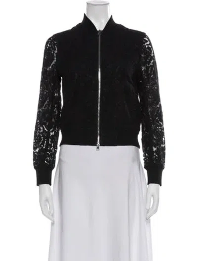Pre-owned Diane Von Furstenberg Lace Pattern Bomber Jacket In Black