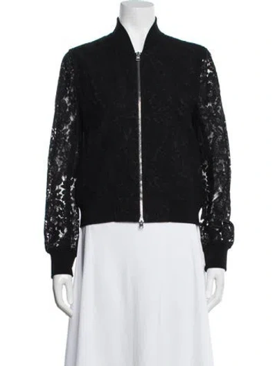 Pre-owned Diane Von Furstenberg Lace Pattern Bomber Jacket In Black