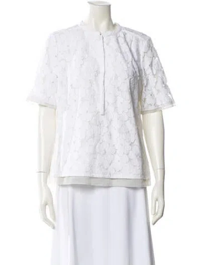 Pre-owned Diane Von Furstenberg Lace Pattern Crew Neck Blouse In White