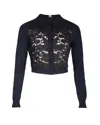 Diane Von Furstenberg Lace Pattern Crew Neck Cardigan In Navy Blue Wool In Blue