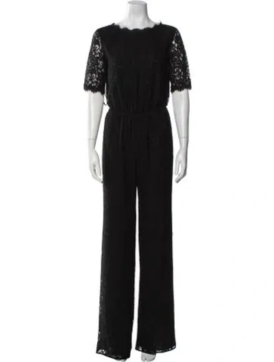 Pre-owned Diane Von Furstenberg Lace Pattern Crew Neck Jumpsuit In Black