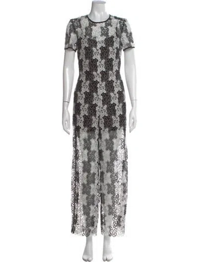 Pre-owned Diane Von Furstenberg Lace Pattern Crew Neck Jumpsuit W/ Tags In Black