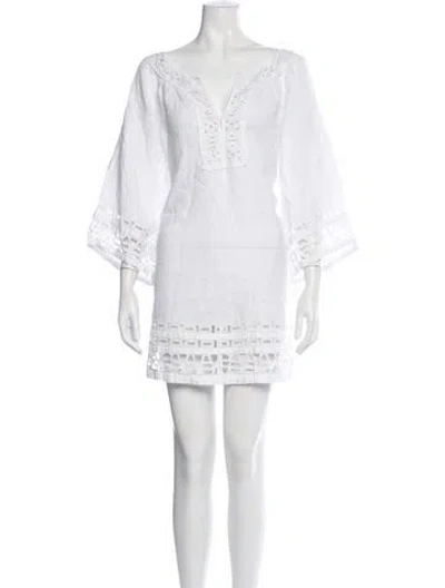 Pre-owned Diane Von Furstenberg Lace Pattern Cutout Accent Cover-up In White