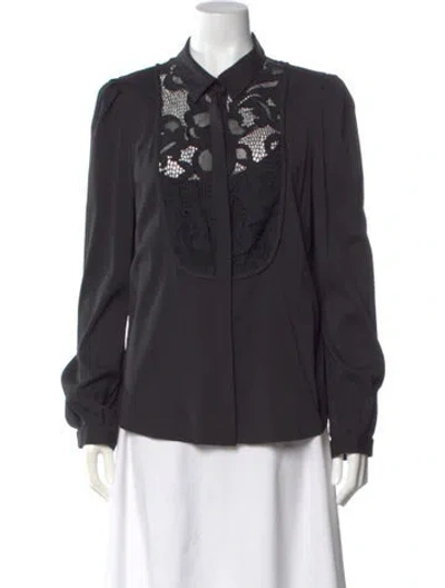 Pre-owned Diane Von Furstenberg Lace Pattern Long Sleeve Blouse In Gray