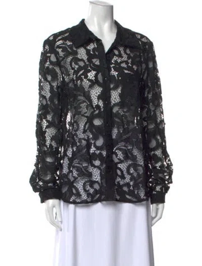 Pre-owned Diane Von Furstenberg Lace Pattern Long Sleeve Blouse W/ Tags In Black