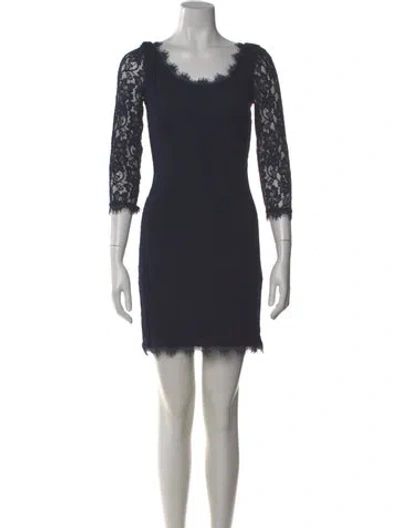 Pre-owned Diane Von Furstenberg Lace Pattern Mini Dress In Blue