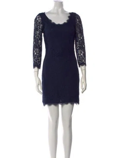 Pre-owned Diane Von Furstenberg Lace Pattern Mini Dress In Blue
