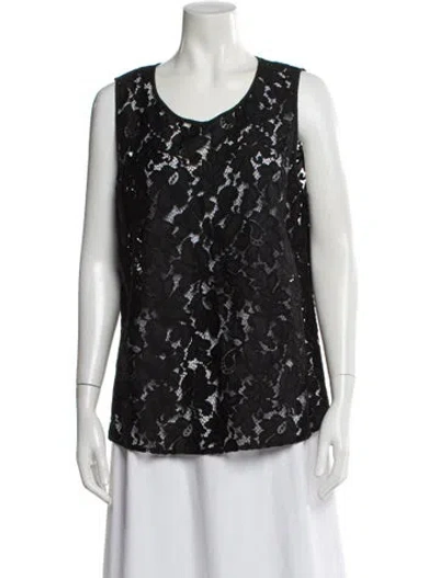 Pre-owned Diane Von Furstenberg Lace Pattern Scoop Neck Top In Black