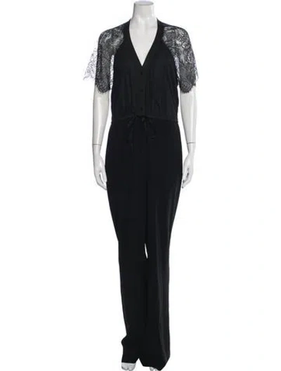 Pre-owned Diane Von Furstenberg Lace Pattern V-neck Jumpsuit In Black