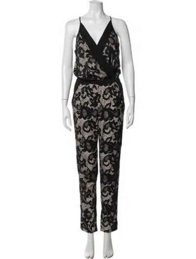 Pre-owned Diane Von Furstenberg Lace Pattern V-neck Jumpsuit In Black/neutrals