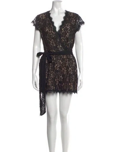 Pre-owned Diane Von Furstenberg Lace Pattern V-neck Romper In Black