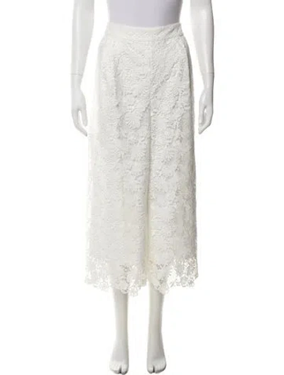Pre-owned Diane Von Furstenberg Lace Pattern Wide Leg Pants In White
