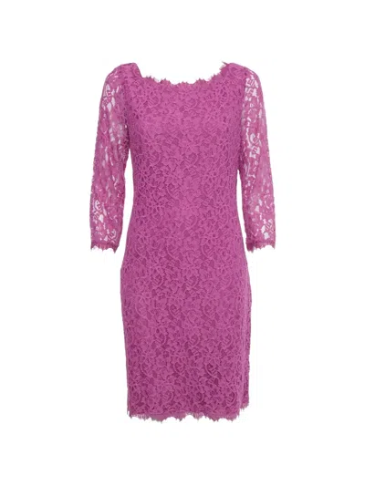 Pre-owned Diane Von Furstenberg Lace Three-quarter-sleeve Dress In Purple