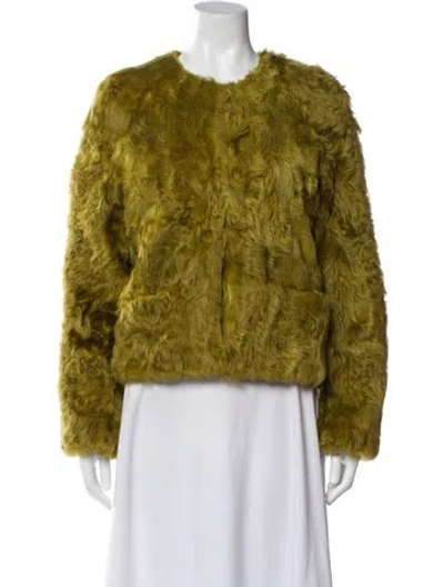 Pre-owned Diane Von Furstenberg Lamb Fur Printed Fur Jacket In Green