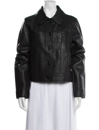 Pre-owned Diane Von Furstenberg Lamb Leather Biker Jacket In Black