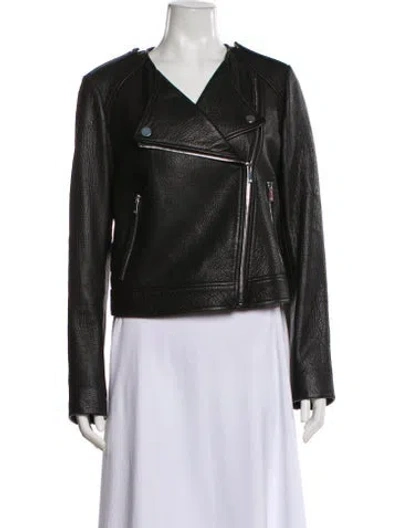 Pre-owned Diane Von Furstenberg Lamb Leather Biker Jacket In Blue