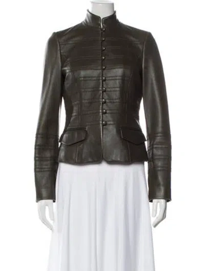 Pre-owned Diane Von Furstenberg Lamb Leather Biker Jacket In Green