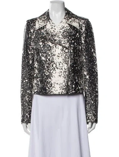 Pre-owned Diane Von Furstenberg Lamb Leather Graphic Print Biker Jacket In Multicolor