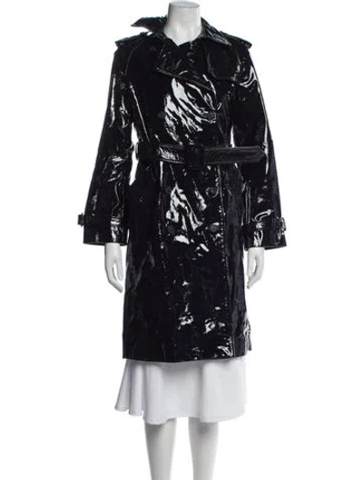 Pre-owned Diane Von Furstenberg Lamb Leather Trench Coat In Blue