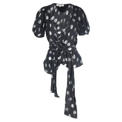 Diane Von Furstenberg Larryn Polka Dot Wrap Blouse In Black Silk