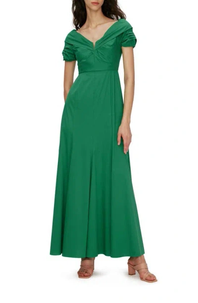 Diane Von Furstenberg Laurie Portrait Neck Cotton Blend Maxi Dress In Signature Green