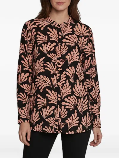 Pre-owned Diane Von Furstenberg Leaf-print Silk Blouse In Black