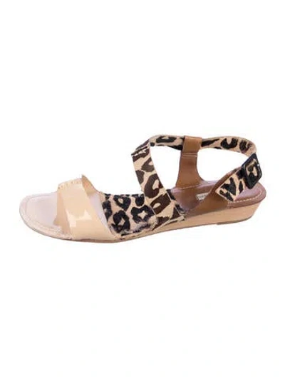 Pre-owned Diane Von Furstenberg Leather Animal Print Gladiator Sandals In Neutral