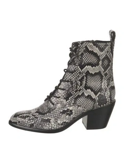 Pre-owned Diane Von Furstenberg Leather Animal Print Lace-up Boots In Multi