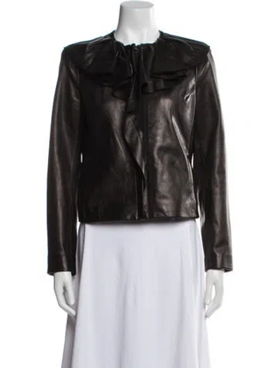 Pre-owned Diane Von Furstenberg Leather Biker Jacket In Black