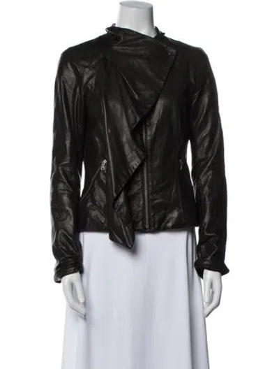 Pre-owned Diane Von Furstenberg Leather Biker Jacket In Black