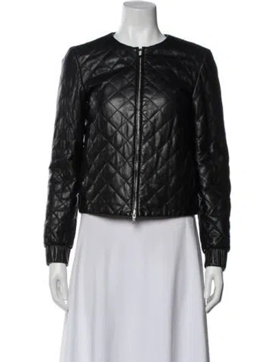 Pre-owned Diane Von Furstenberg Leather Biker Jacket In Black