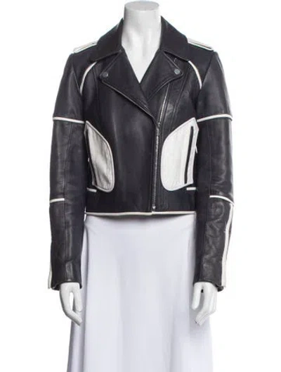 Pre-owned Diane Von Furstenberg Leather Biker Jacket In Blue