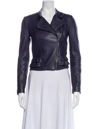 Pre-owned Diane Von Furstenberg Leather Biker Jacket In Blue