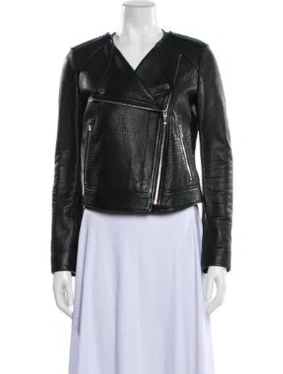 Pre-owned Diane Von Furstenberg Leather Biker Jacket In Blue